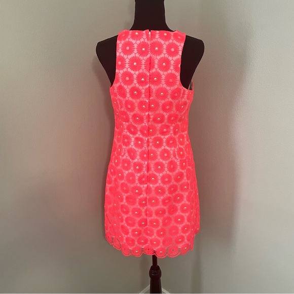 LILLY PULITZER Pearl Dress Sz 4 Fiesta‎ Pink Embroidered Pinwheel Organza Lined - Picture 2 of 12